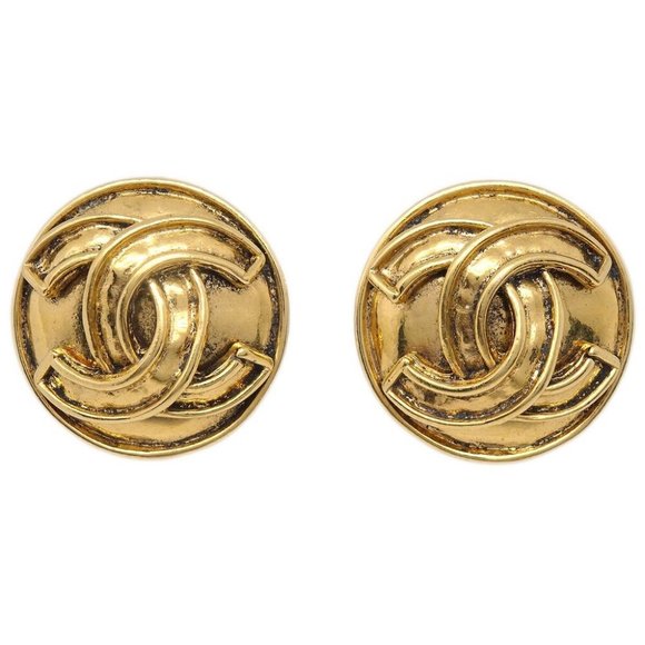 Chanel Button Earrings Clip-On Gold 94P - Picture 1 of 4